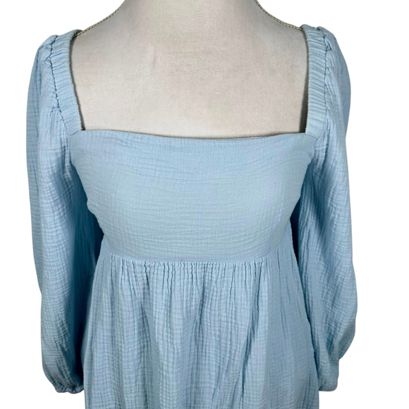 J. Crew Squareneck Soft Gauze Dress Hydrangea Blue Smocked Cotton Cottage Size S - Picture 2 of 9